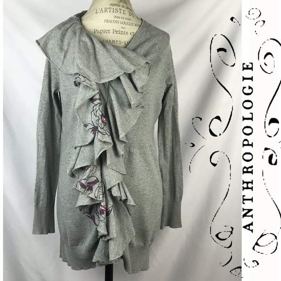 Anthropologie Moth Winter Lei Long Ruffle Cardigan - Picture 1 of 12